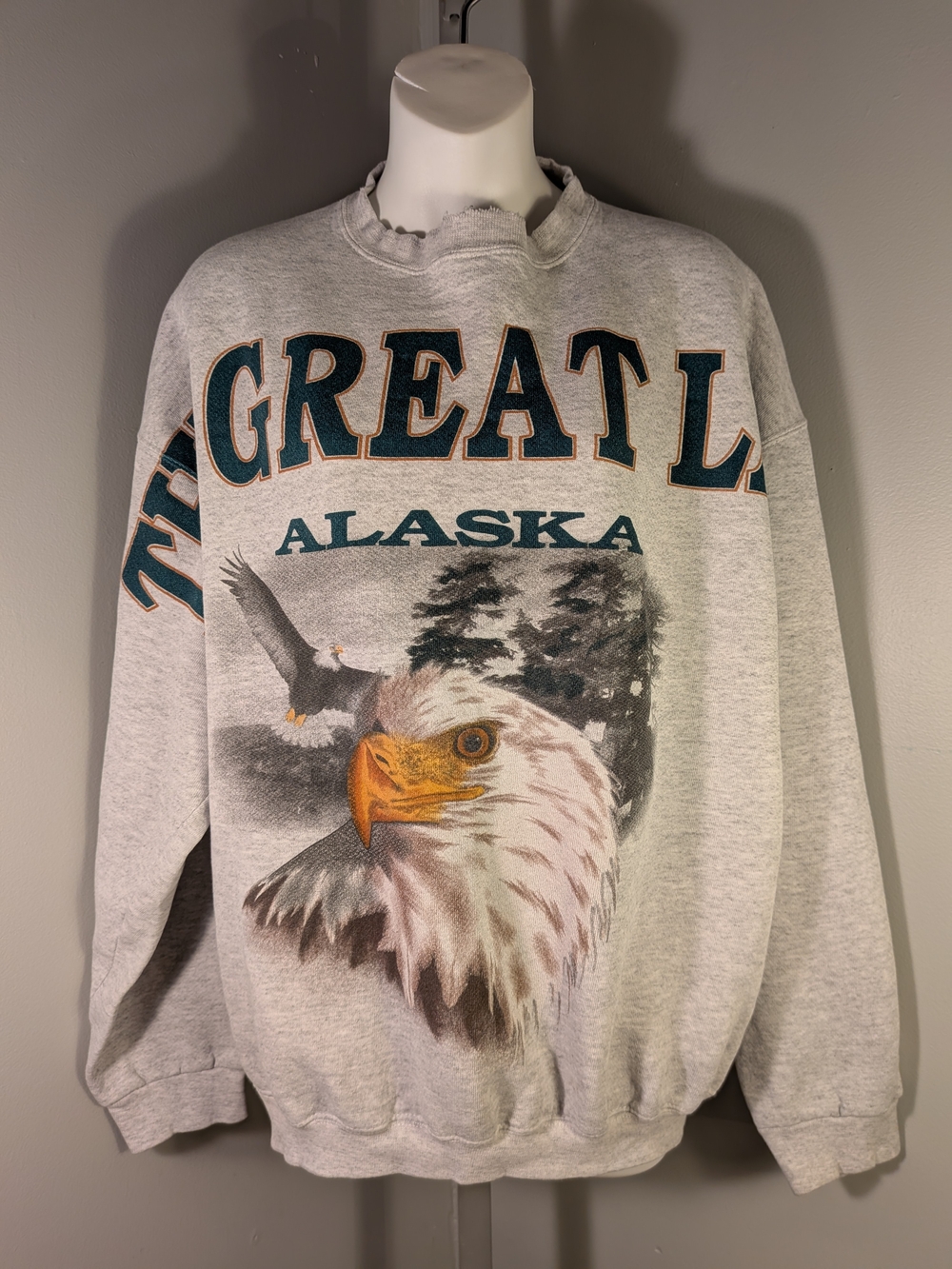 TSI 90s Men's Gray "The Great Land" Alaska Eagle Crewneck Sweatshirt XL